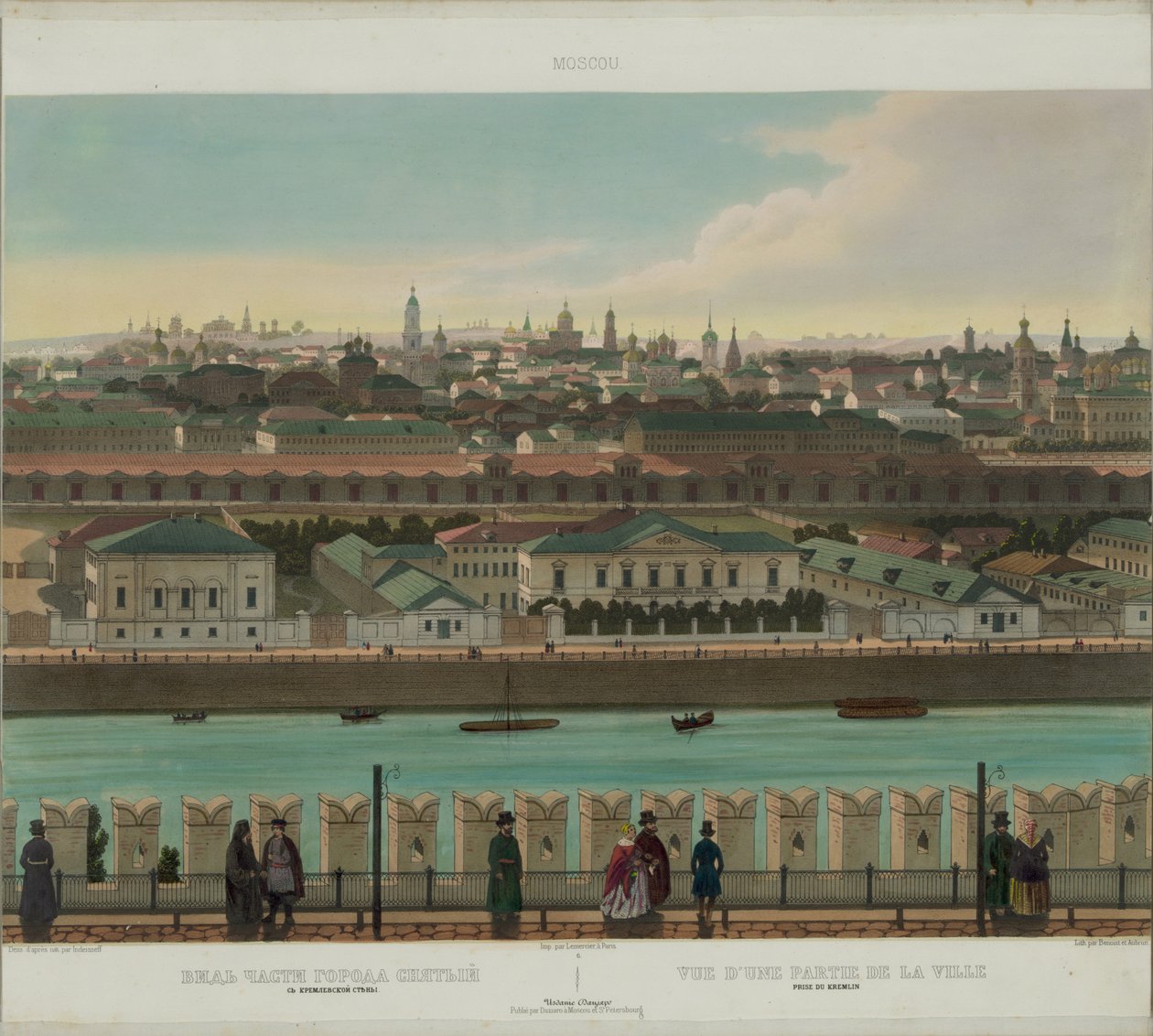 Udsigt over Zamoskvorechye fra Kreml-muren fra en panoramaudsigt over Moskva i 10 dele, ca 1848 af Philippe Benoist