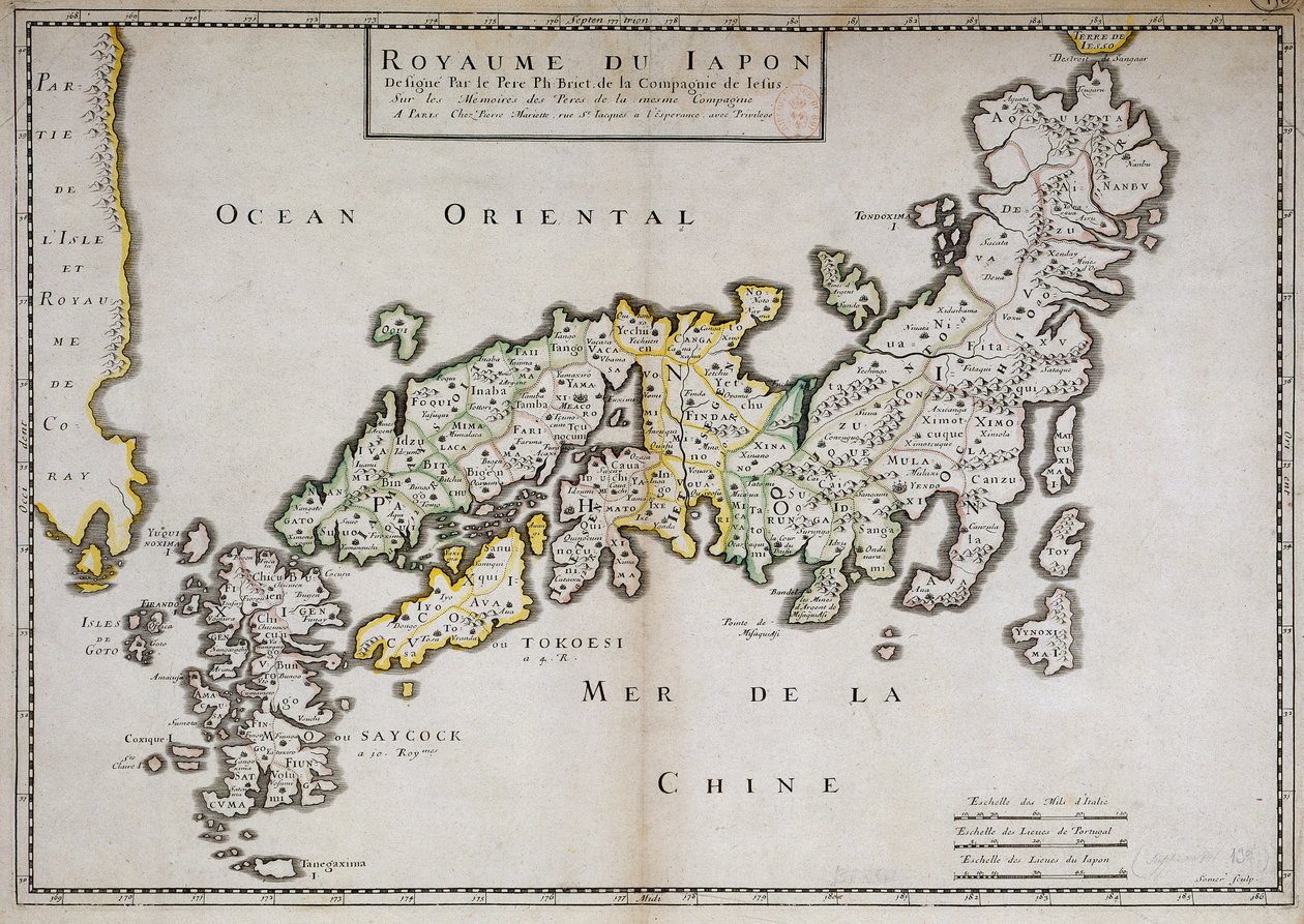 Geografisk kort over Japan lavet af fader Philippe Briet, jesuitt og fransk lærd (1601-1668). Paris, NL af Philippe Briet