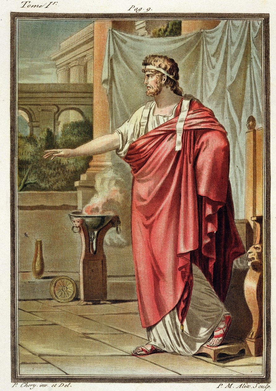 Pyrrhus, kostume til "Andromache" af Jean Racine, fra bind I af "Research on the Costumes and Theatre of All Nations", graveret af Pierre Michel Alix (1762-1817) 1802 af Philippe Chery