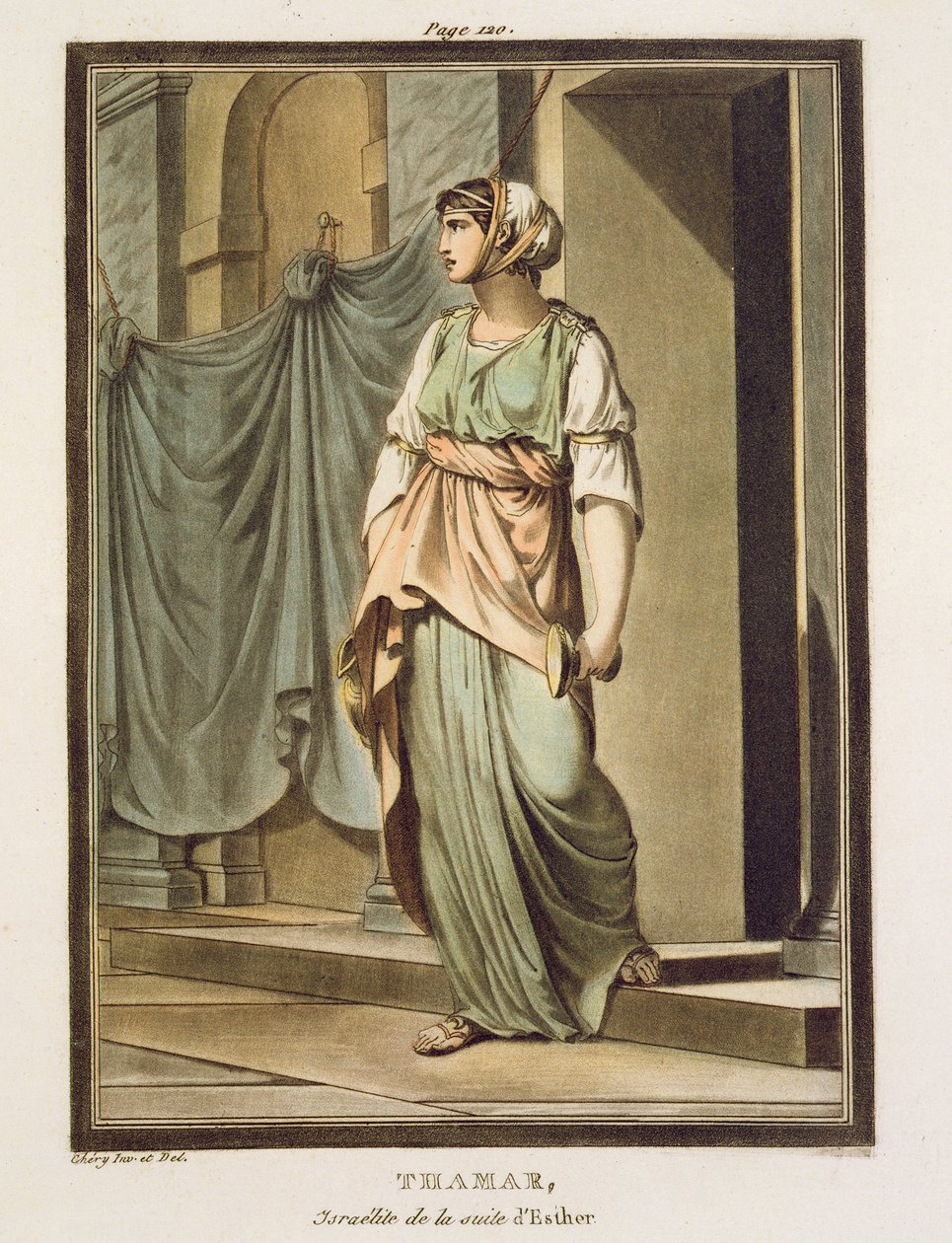 Thamar, en israelit i Esters efterfølger, kostume til "Esther" af Jean Racine, fra bind I af "Research on the Costumes and Theatre of All Nations", 1802 af Philippe Chery