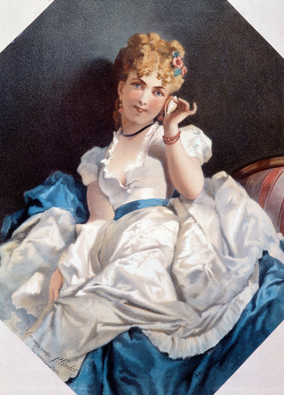 Kvinden i skallen Litografi af Philippe Jacques Linder (1835-?). 1800-tallets privatsamling af Philippe Jacques Linder