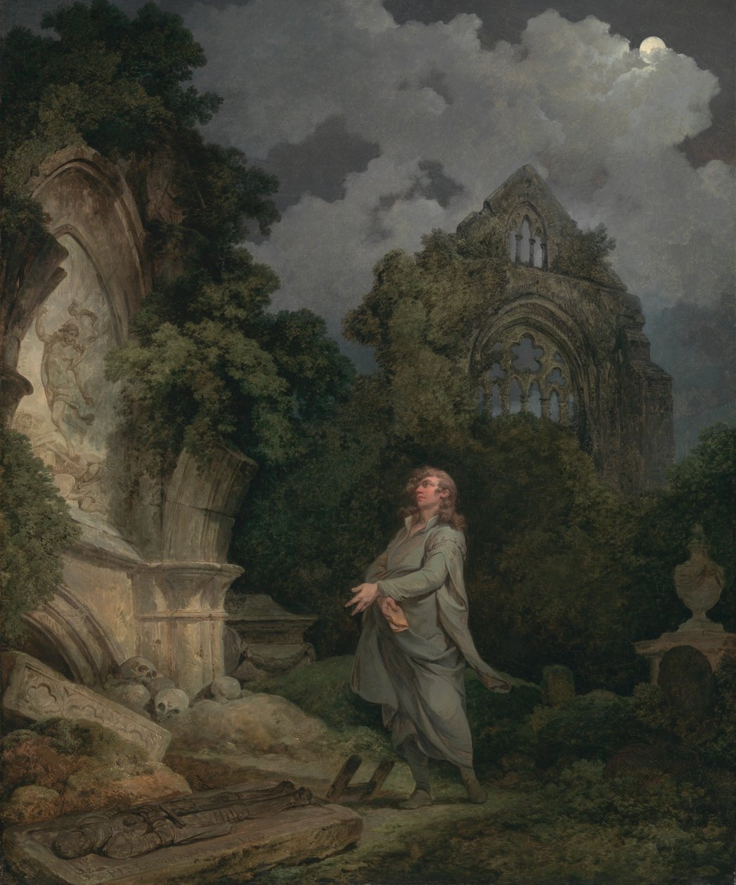 En filosof i en månebelyst kirkegård af Philippe Jacques de Loutherbourg