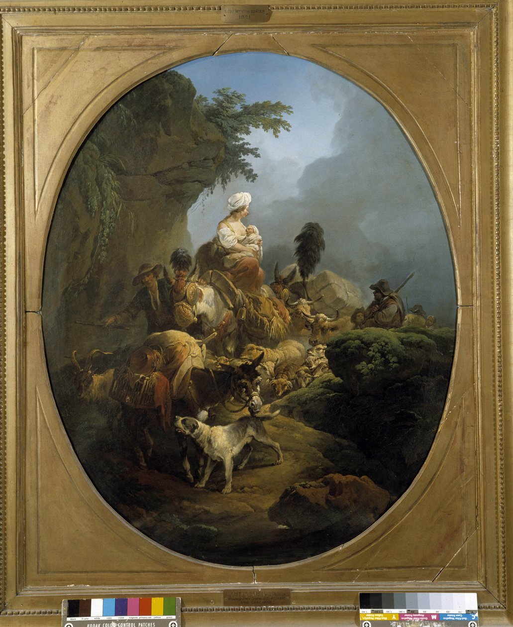 Karavane: rejsen for en gruppe bønder med okser, æsel, hund, geder af Philippe Jacques de Loutherbourg