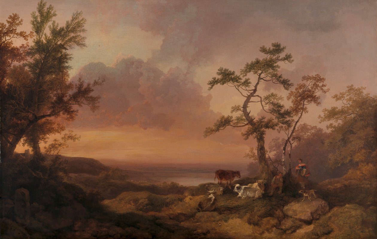 Landskab med Kvæg og Bonde af Philippe Jacques de Loutherbourg