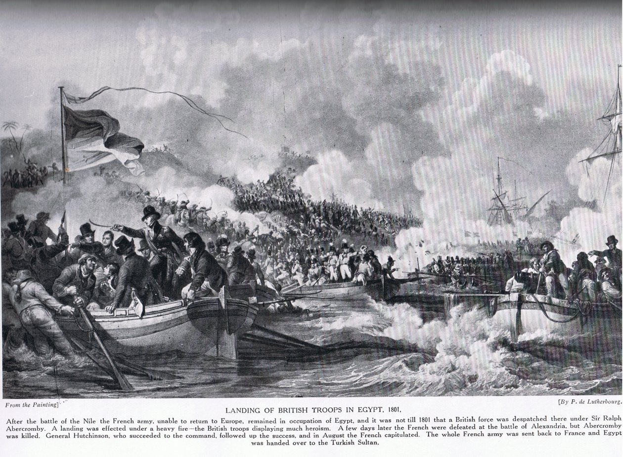 Landingen af britiske tropper i Egypten i 1801, illustration fra 