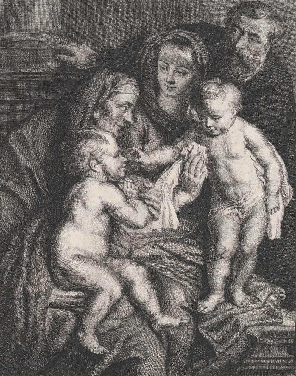 Den hellige familie med Saint Elizabeth og spædbarnet Saint John the Baptist, ca. 1615-75. af Philippe Joseph Tassaert
