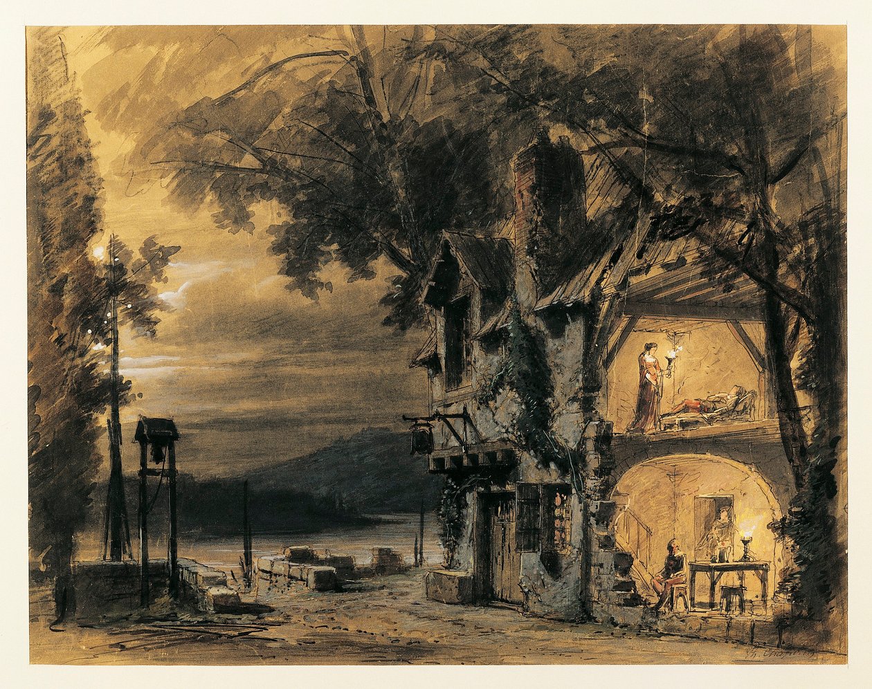 Frankrig, Paris, Scenografi til akt IV af Rigoletto af Giuseppe Verdi af Philippe Marie Chaperon