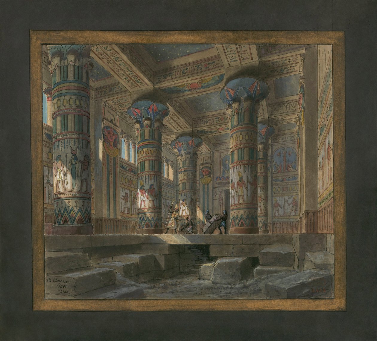 Scenografi af Philippe Chaperon til operaen Aida af Giuseppe Verdi (1813-1901): Isis tempel af Philippe Marie Chaperon