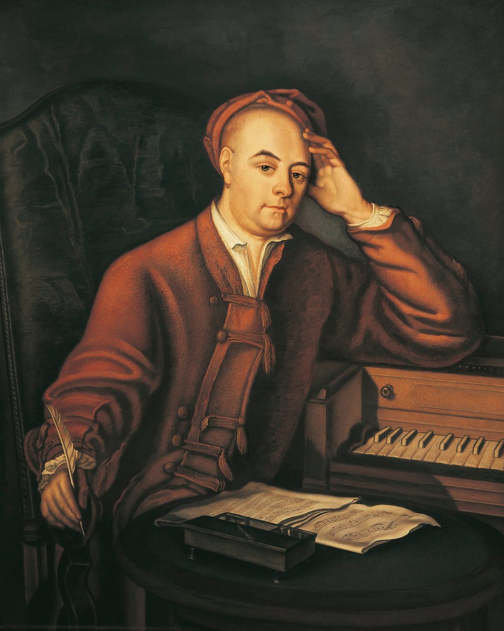 Tyskland, Sachsen-Anhalt, Halle, Portræt af den tyske komponist Georg Friedrich Händel (1685 - 1759) af Philippe Mercier