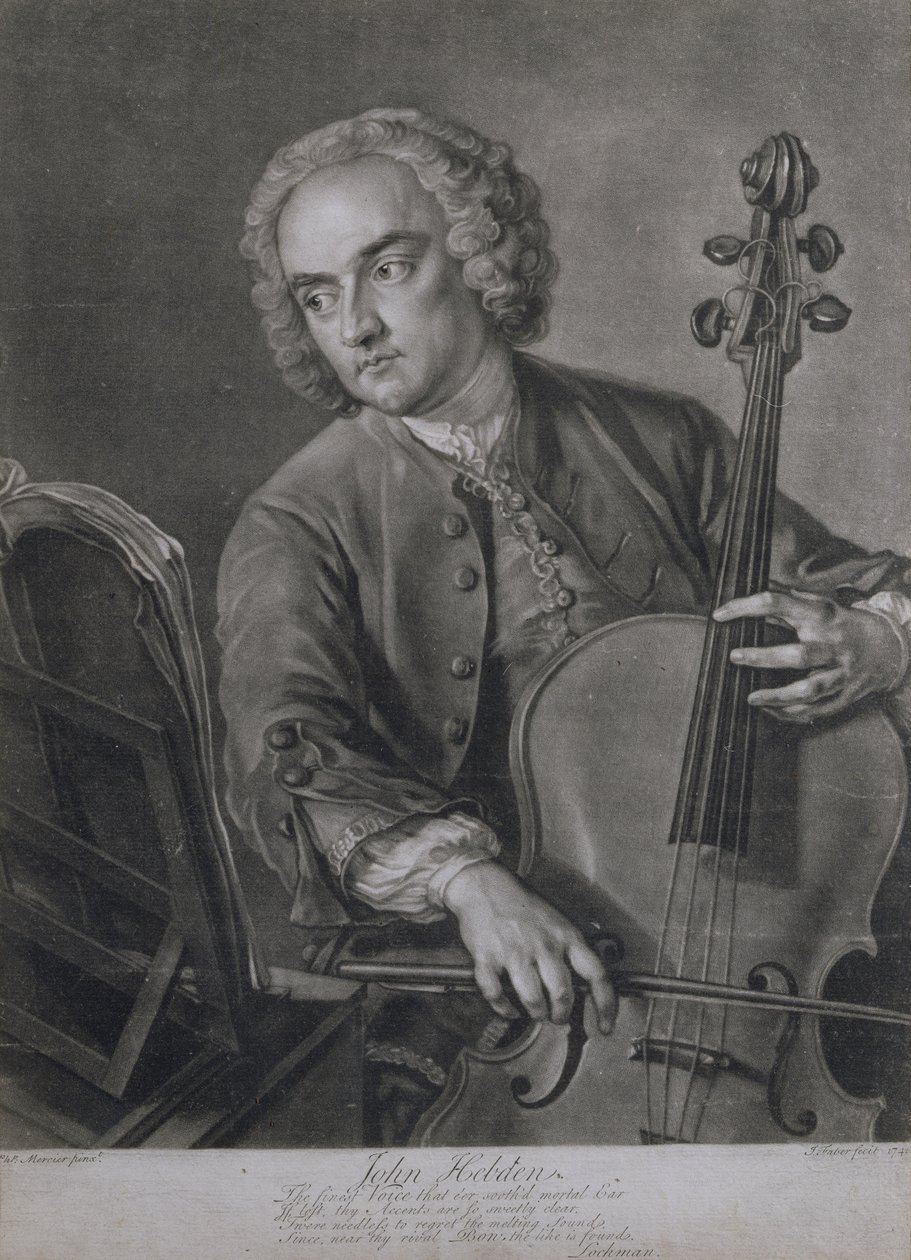 Portræt af John Hebden (fl.1740-60), en cellist i Händels orkester, indgraveret af John Faber (1684-1756), 1741 af Philippe Mercier