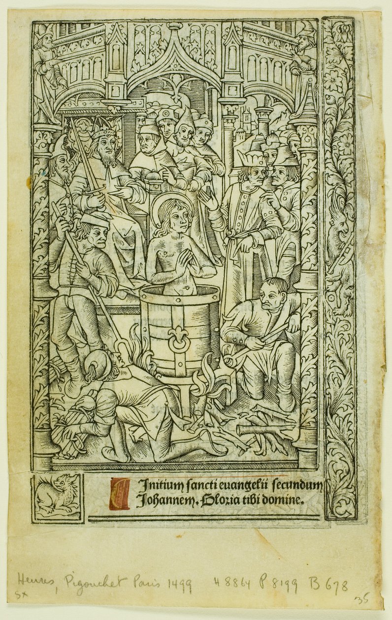 The Martyrium of Saint John the Evangelist (recto) og December Calendar (verso), fra Book of Hours af Philippe Pigouchet