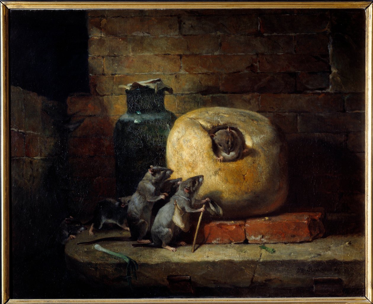 Rotten, der trak sig tilbage fra verden. Illustration af fablen af Jean de La Fontaine. Maleri af Philippe Rousseau (1816 - 1887) af Philippe Rousseau