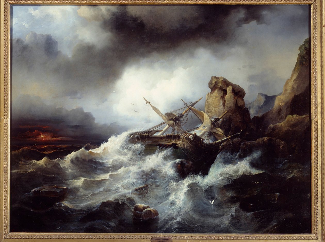 Scene med skibbrud Maleri af Philippe Tanneur (1795-1878) 1850 Brest, Musee des Beaux Arts af Philippe Tanneur