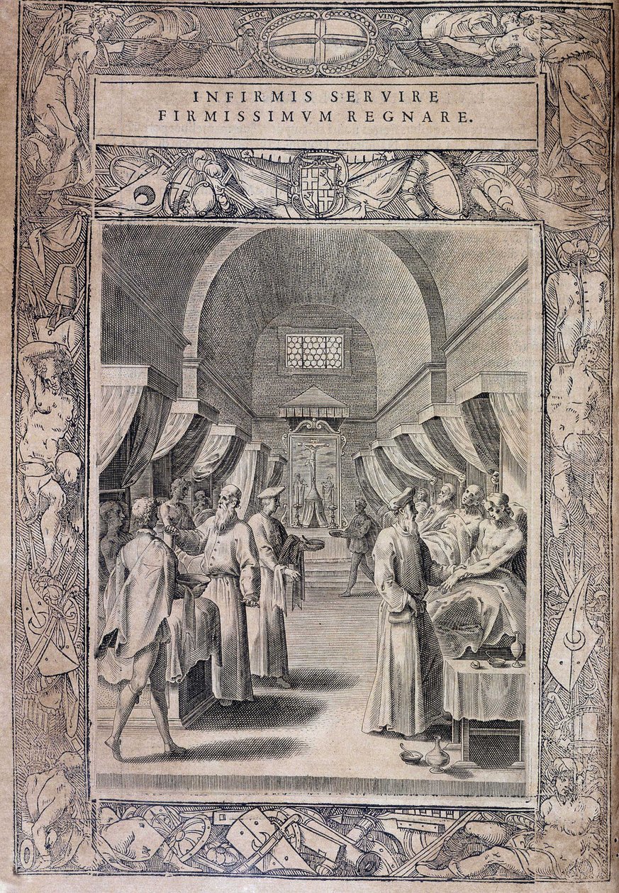 Board of Statutes of the Order of Malta "" Statuta Hospitalis Hervsalem"" (riddere, der plejer de syge), af Philippe Thomassin, slutningen af det 16. århundrede af Philippe Thomassin
