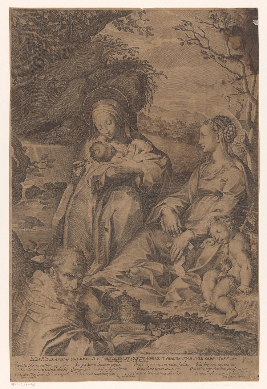 Den hellige Katarina af Siena med Kristusbarnet, Maria, en sovende Johannes Døberen og en pave af Philippe Thomassin