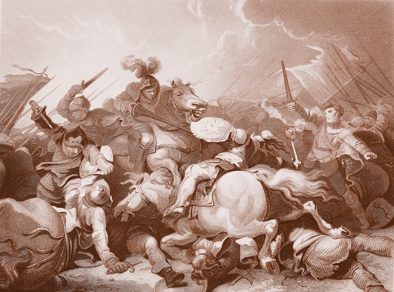 Battle of Bosworth Field, indgraveret af A.H. Payne (litho) af Philippe de (after) Loutherbourg