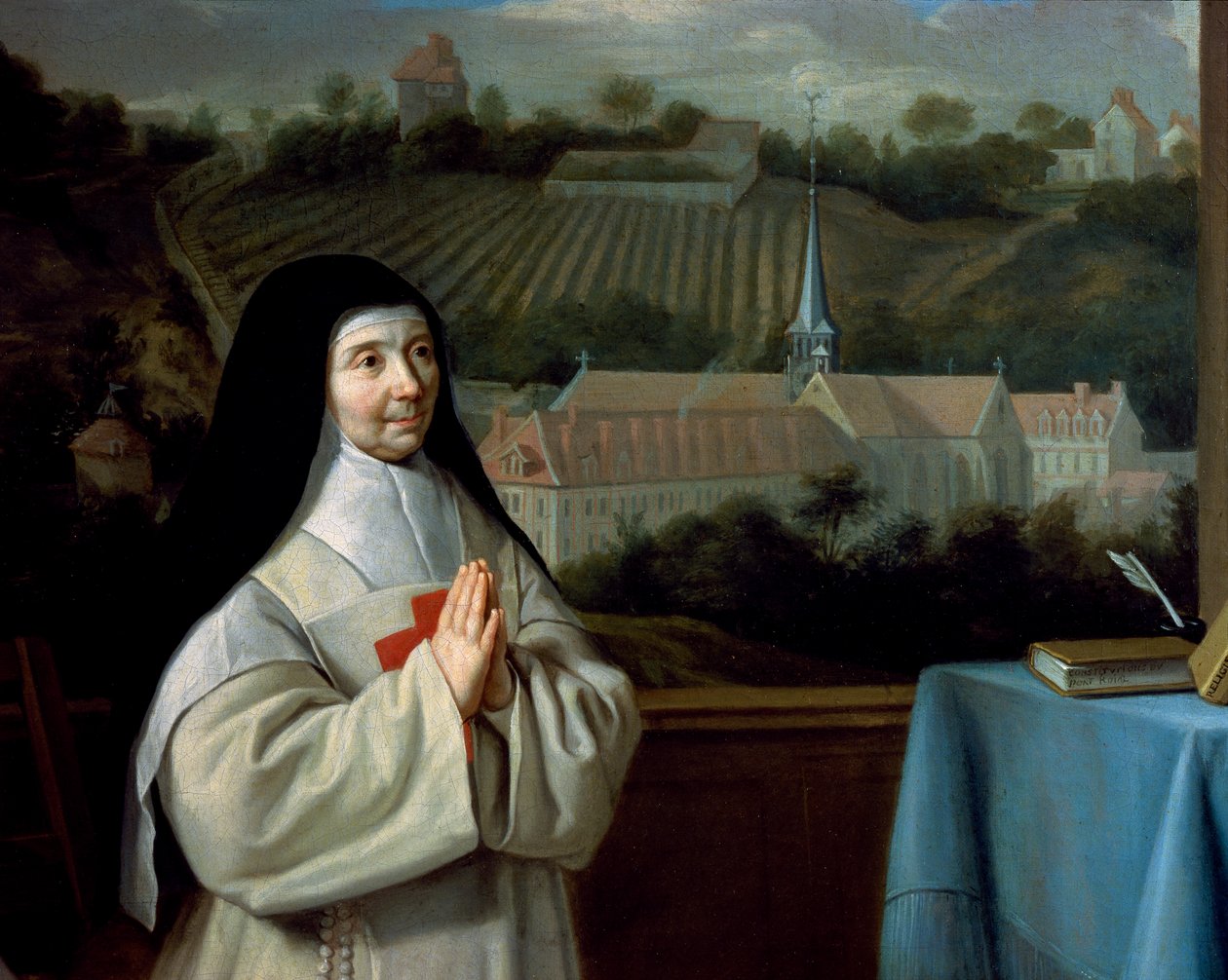 Moder Marie-Angelique Arnauld, detalje fra portrættet af Moder Marie-Angelique Arnaulds søster og mor Agnes foran Port-Royal des Champes Abbey, tilskrevet Philippe de Champaigne (1602-1670). af Philippe de (attr. to) Champaigne
