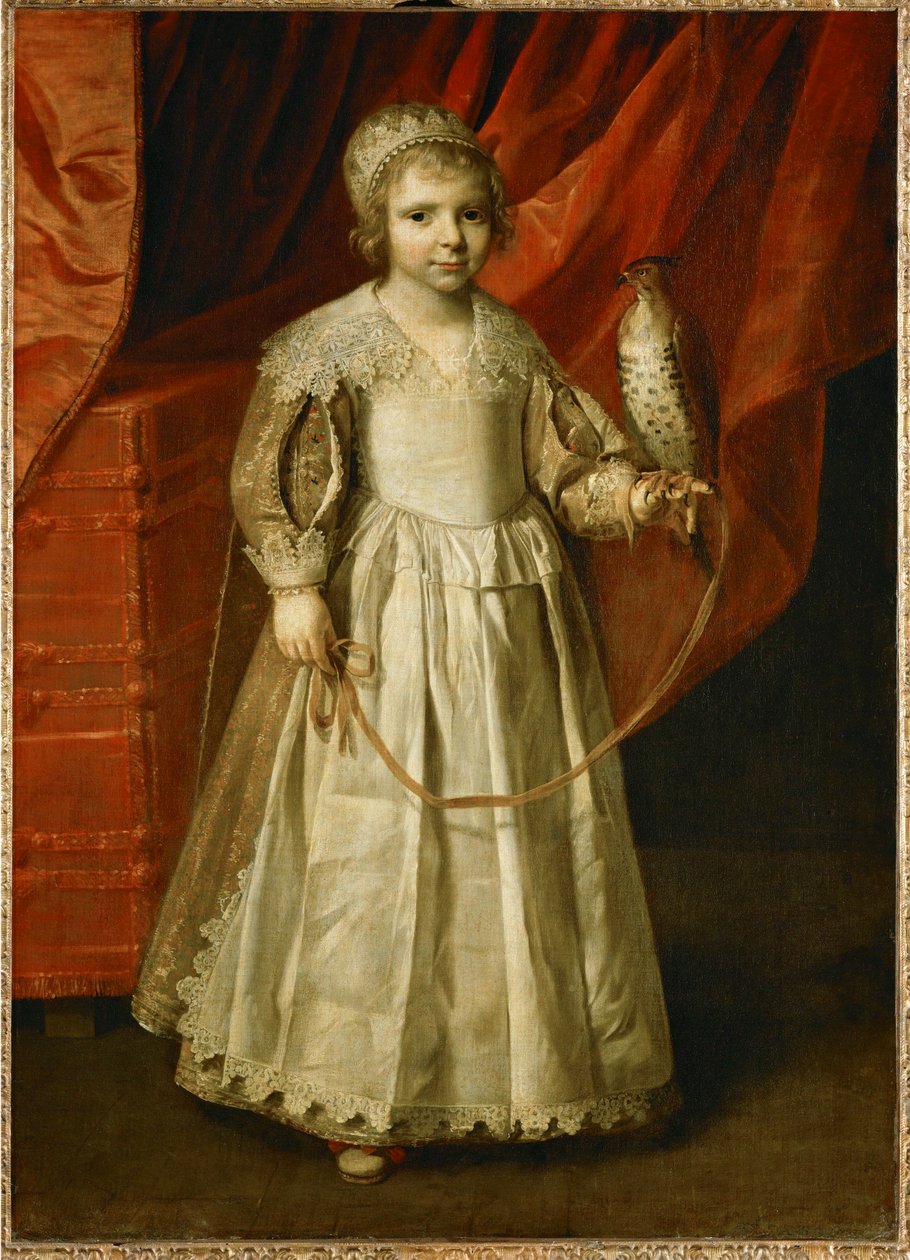 Barn med falk, sandsynligvis Anne-Marie de Chevreuse, 5 år, datter af Claude de Lorraine, hertug de Chevreuse ... af Philippe de Champaigne