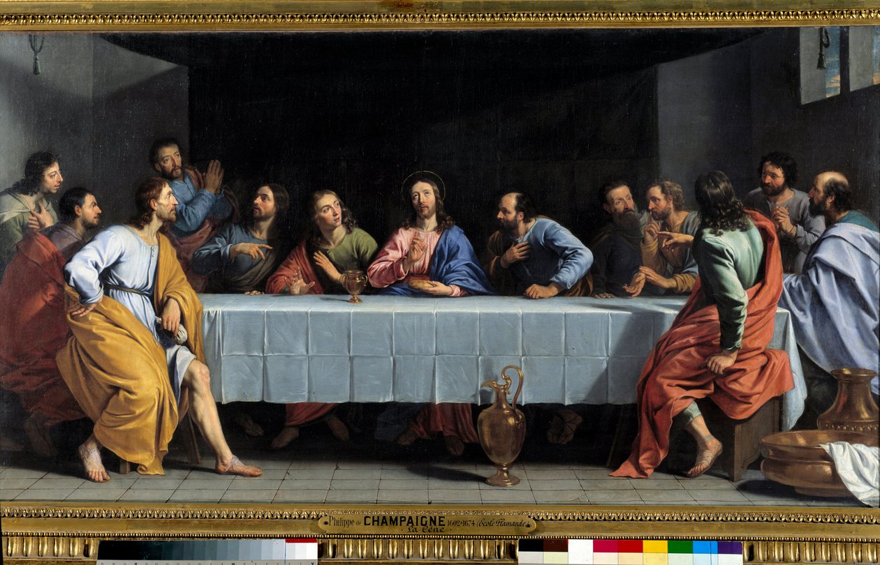 Den sidste nadver siger ""La petite cene"" Maleri af Philippe de Champaigne (1602-1674). Størrelse 0,80 x 1,49 m Paris. Louvre museum af Philippe de Champaigne