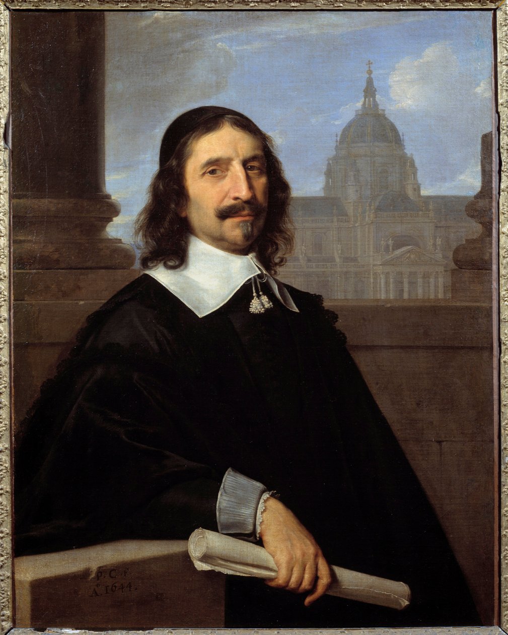 Portræt af arkitekten Jacques Lemercier (1585-1654) foran kapellet i Sorbonne Maleri af Philippe de Champaigne (1602-1674) (ec.flam.) 1600-tallet søn. 0,97x0,75m - - Portræt af arkitekten Jacques Lemercier (1585-1654), foran t af Philippe de Champaigne