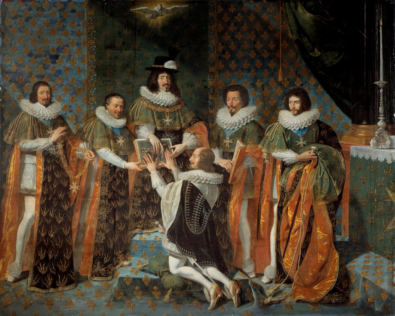 Modtagelse af Louis XIII (1601-1643) af Henri II af Orleans, hertug af Longueville og Estouville, suveræn prins af Neufchatel (1595-1663) Ridder af Helligåndsordenen 15/05/1633 Ludvig XIII er omgivet af Claude Bartillier , Storkasserer i t af Philippe de Champaigne