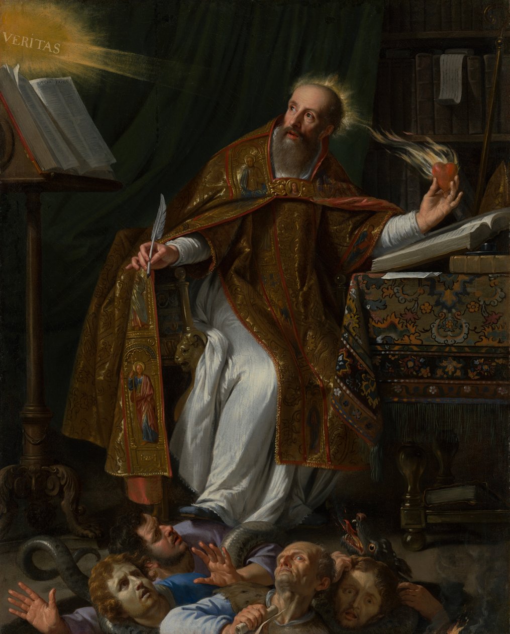 Sankt Augustin i sit studerekammer, der træder kætterne under fode af Philippe de Champaigne