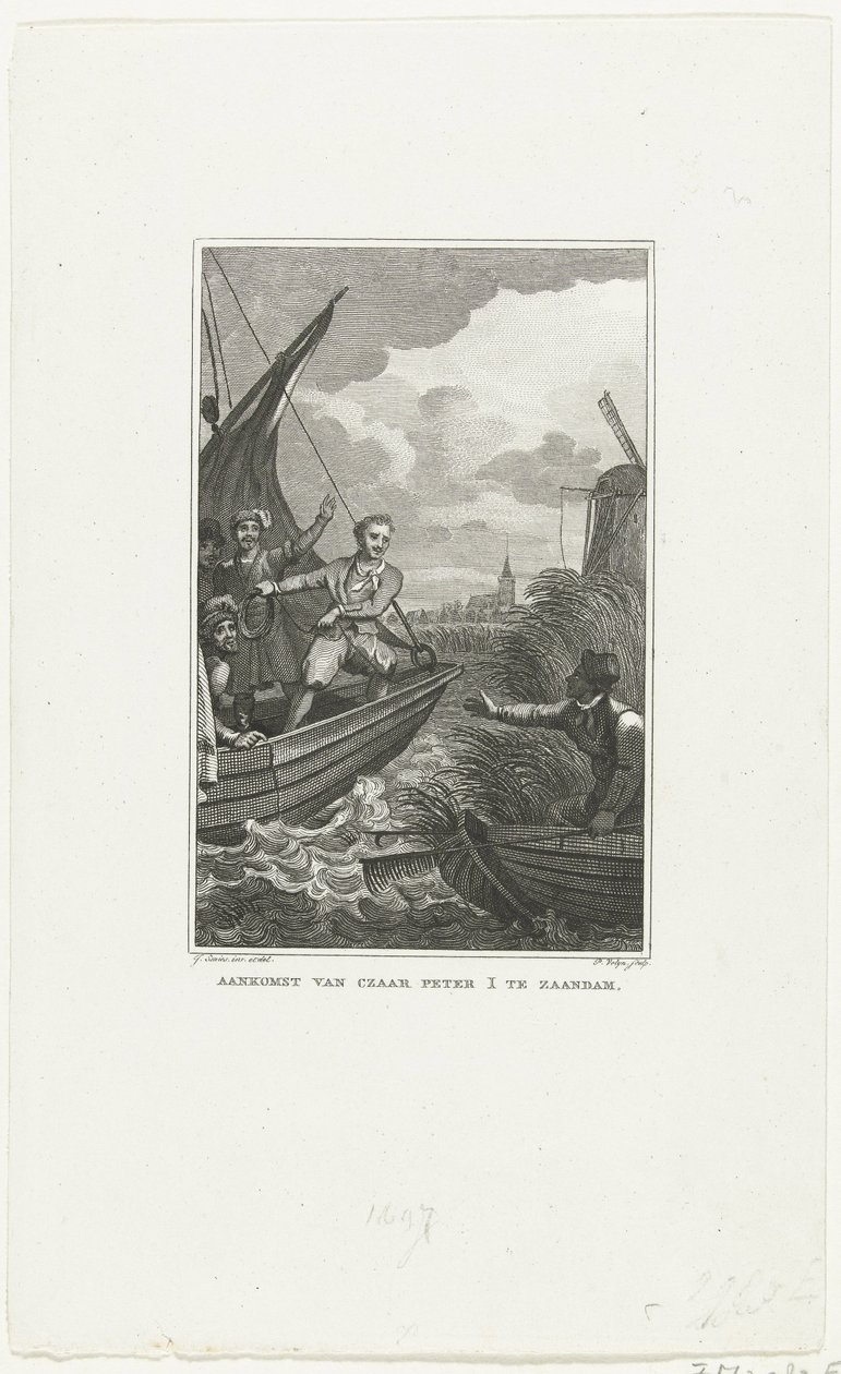 Tsar Peter den Stores ankomst til Zaandam, 1697, ca. 1829 af Philippus Velijn