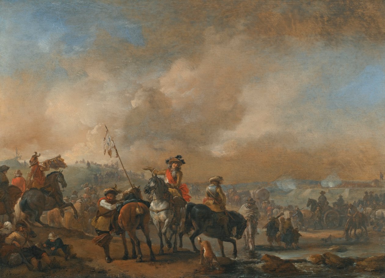 Kavaleri på farten, en befæstning under belejring af Philips Wouwerman