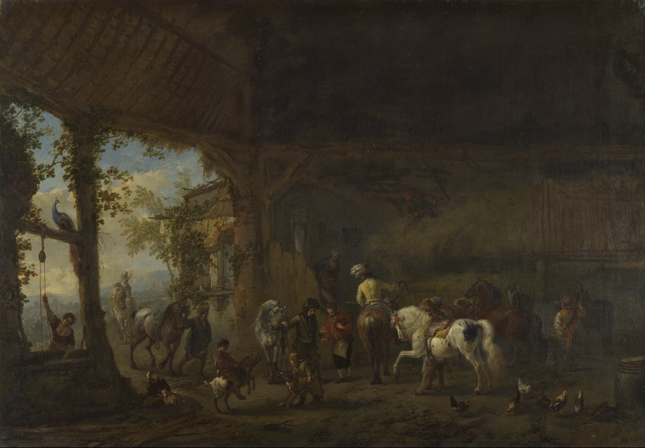 Det indre af en stald af Philips Wouwerman