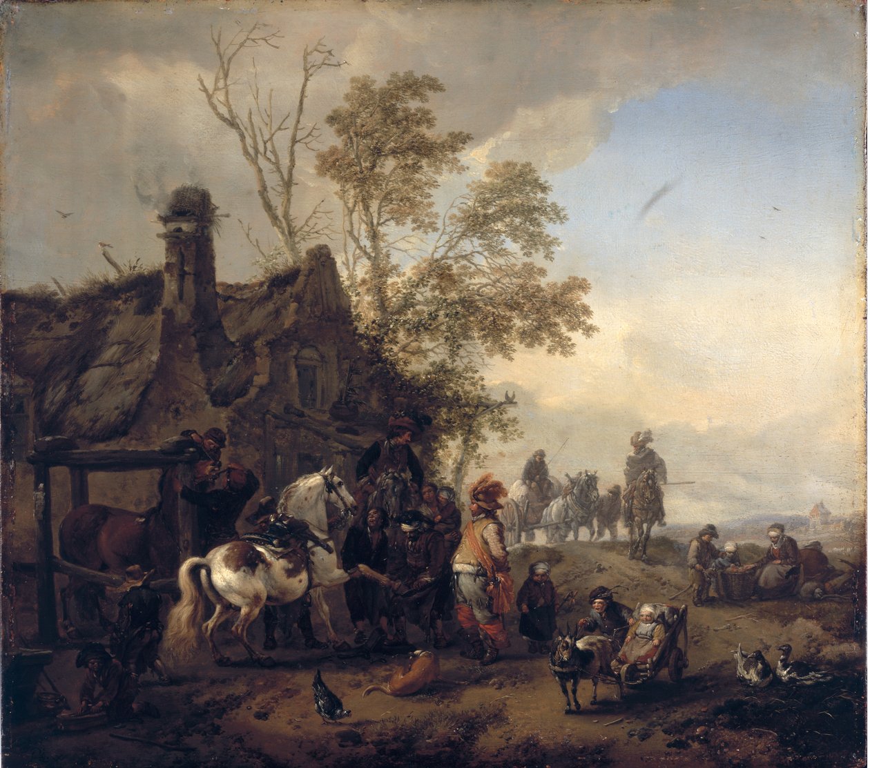 En sprættet hest uden for smedjen af Philips Wouwerman