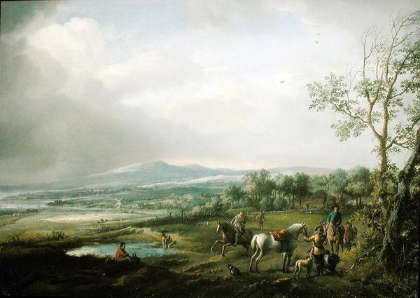 En Hawking-fest i et vidtstrakt landskab af Philips Wouwerman