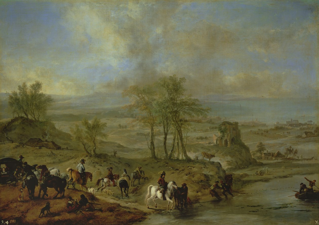 Afgang til jagt og fiskeri i åen af Philips Wouwerman