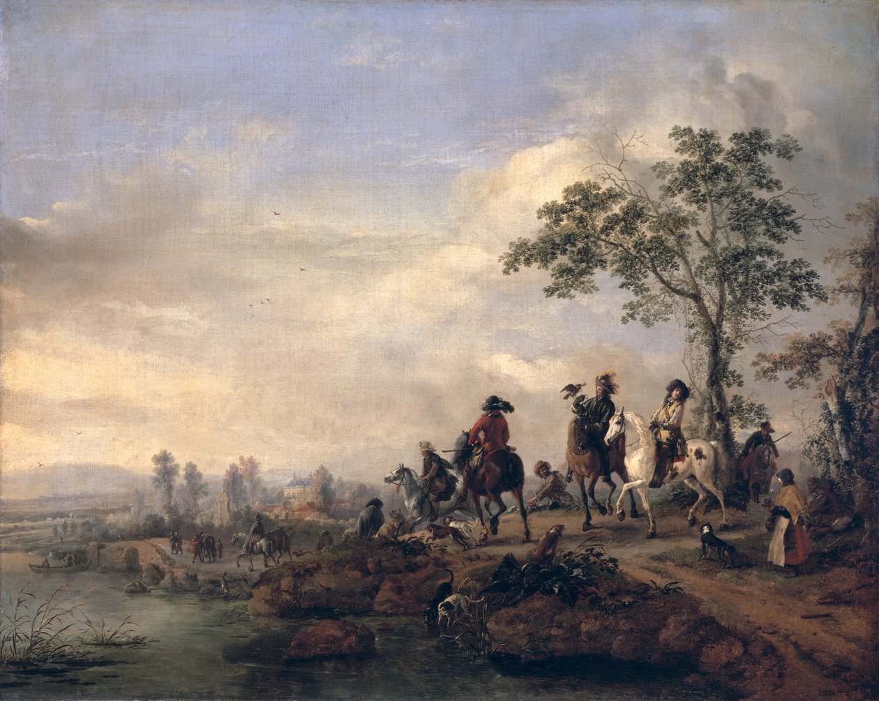 Falkoner vender hjem fra jagten, 1658-60 af Philips Wouwerman