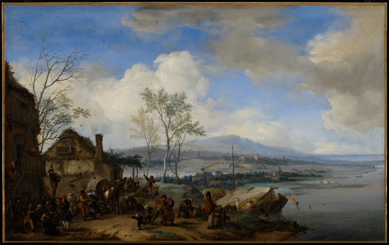 Glade og larmende bønder på en kro, 1653 af Philips Wouwerman