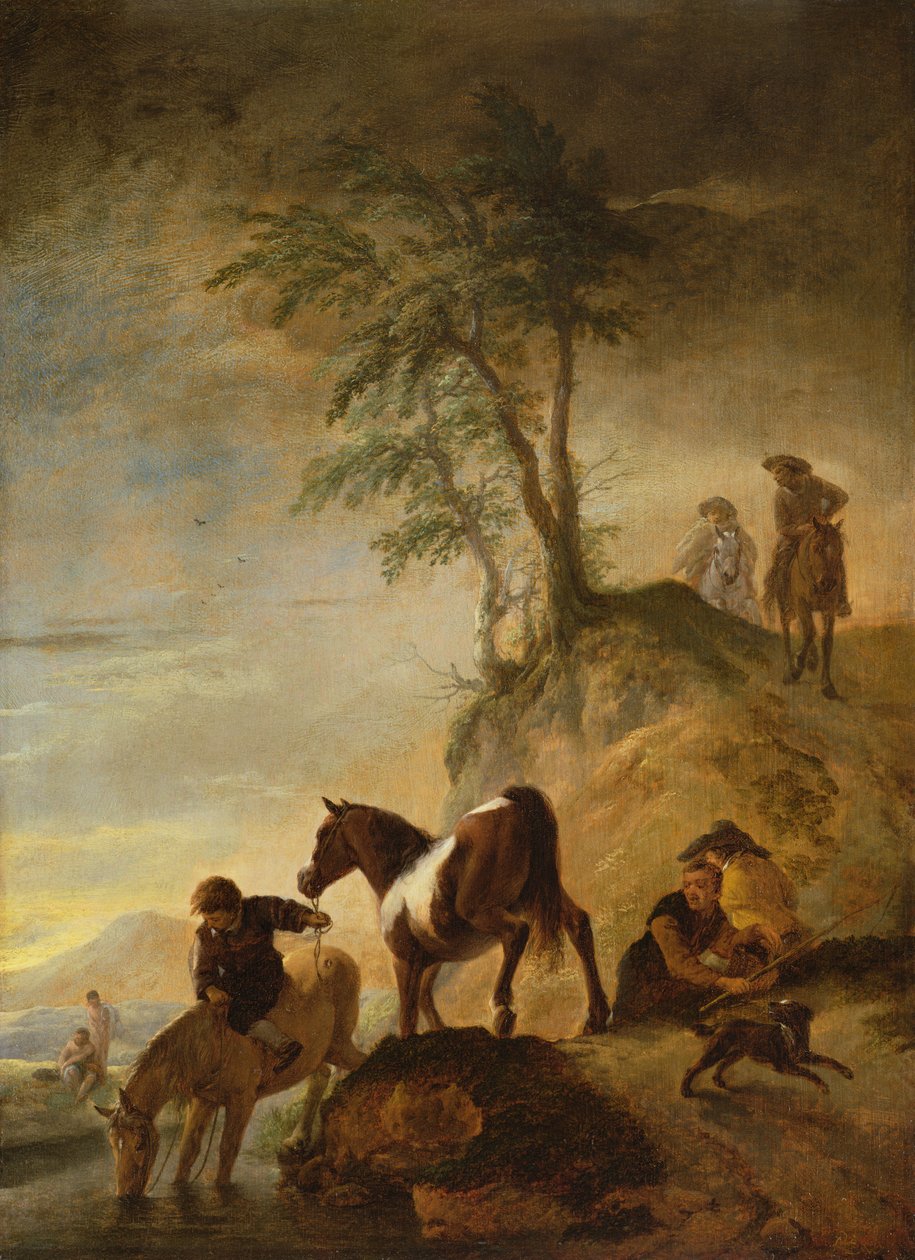 Ryttere, der vander deres heste (panel) af Philips Wouwerman
