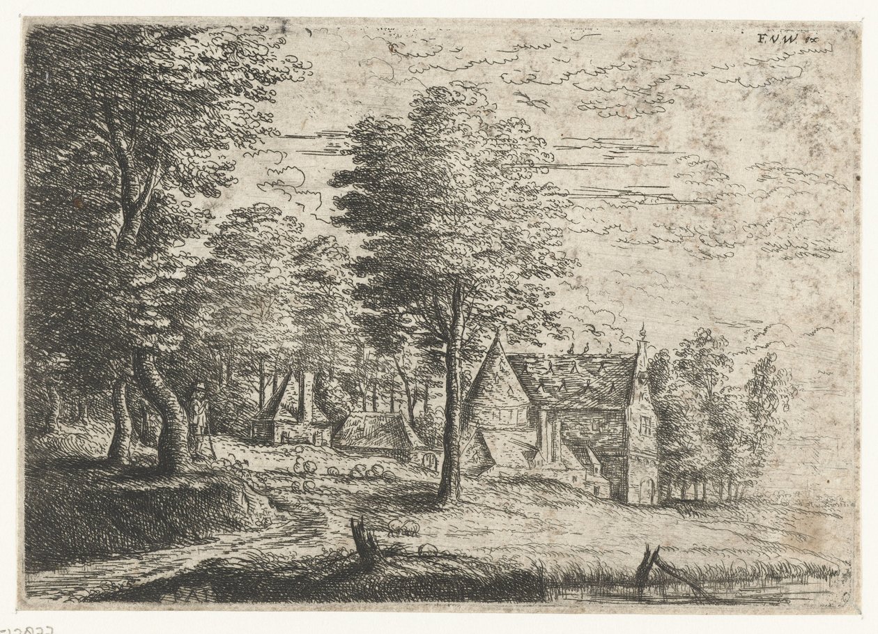 Landskab med en hyrde og hans flok Tre landskaber (serietitel) af Philips Augustijn Immenraet