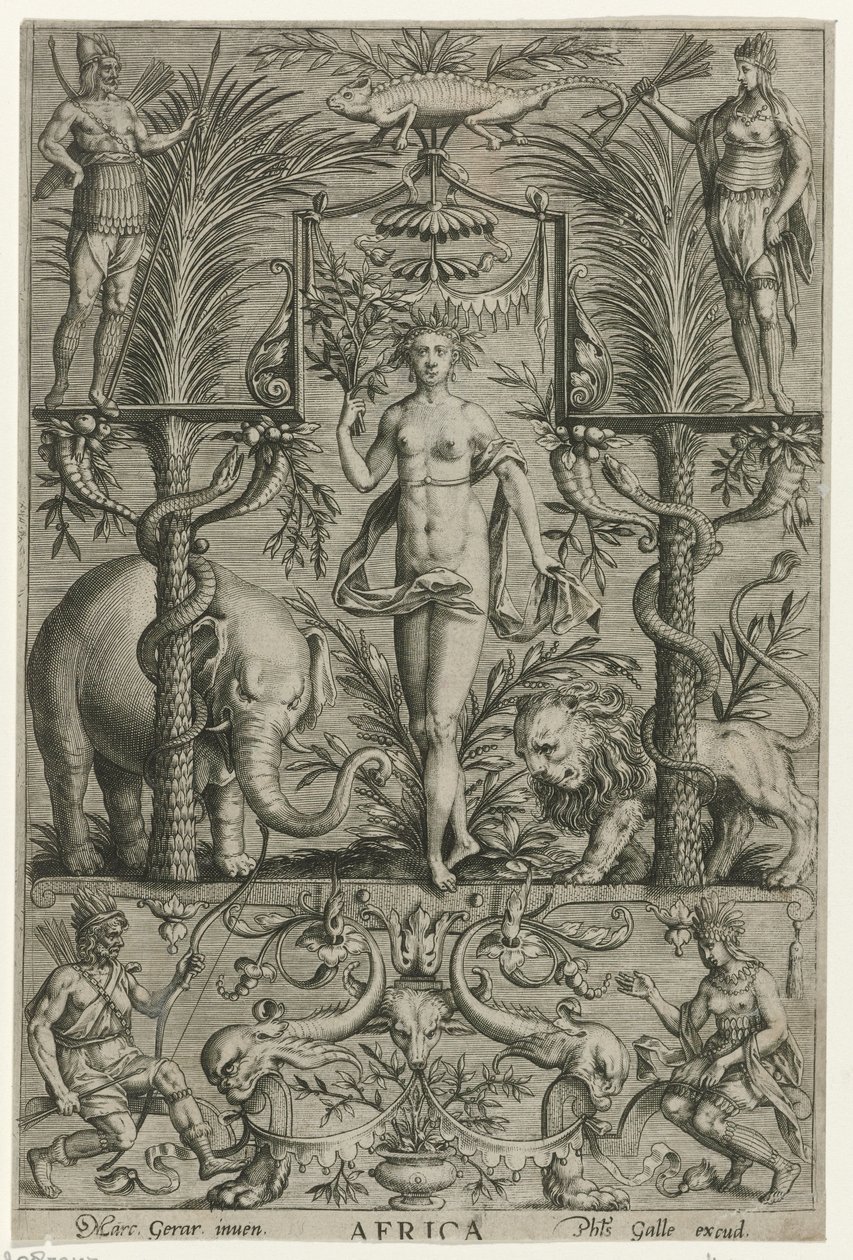 Afrika Afrika (titel på objekt) De fire kontinenter (serietitel) af Philips Galle (attributed to workshop of)