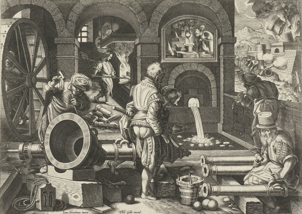 artilleriværksted Nye opfindelser og opdagelser (serietitel) Nova Reperta (serietitel) af Philips Galle (attributed to workshop of)