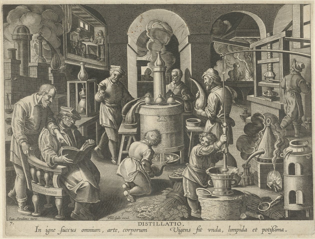 Destillation Destillation (titel på objekt) Nye opfindelser og opdagelser (serietitel) Nova Reperta (serietitel) af Philips Galle (attributed to workshop of)