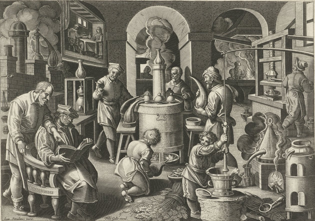 Destillation Nye opfindelser og opdagelser (serietitel) Nova Reperta (serietitel) af Philips Galle (attributed to workshop of)