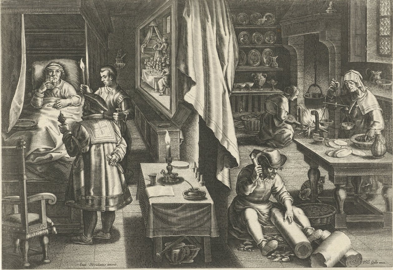 Syfilis medicin Nye opfindelser og opdagelser (serietitel) Nova Reperta (serietitel) af Philips Galle (attributed to workshop of)