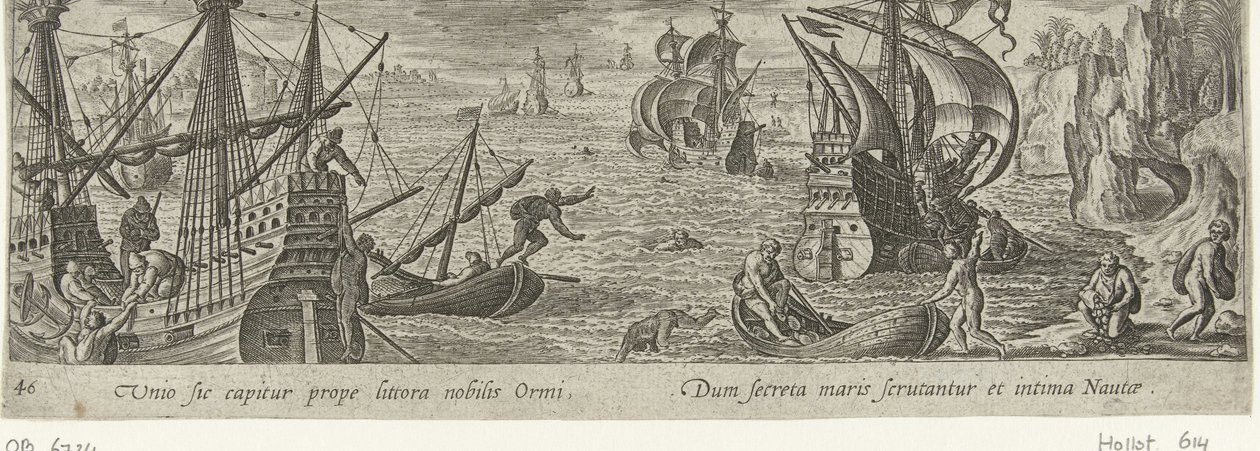 Østervangst Jacht en visvangst (serietitel) Jagt-, fiskeri- og jagttyper (serietitel) af Philips Galle (attributed to workshop of)