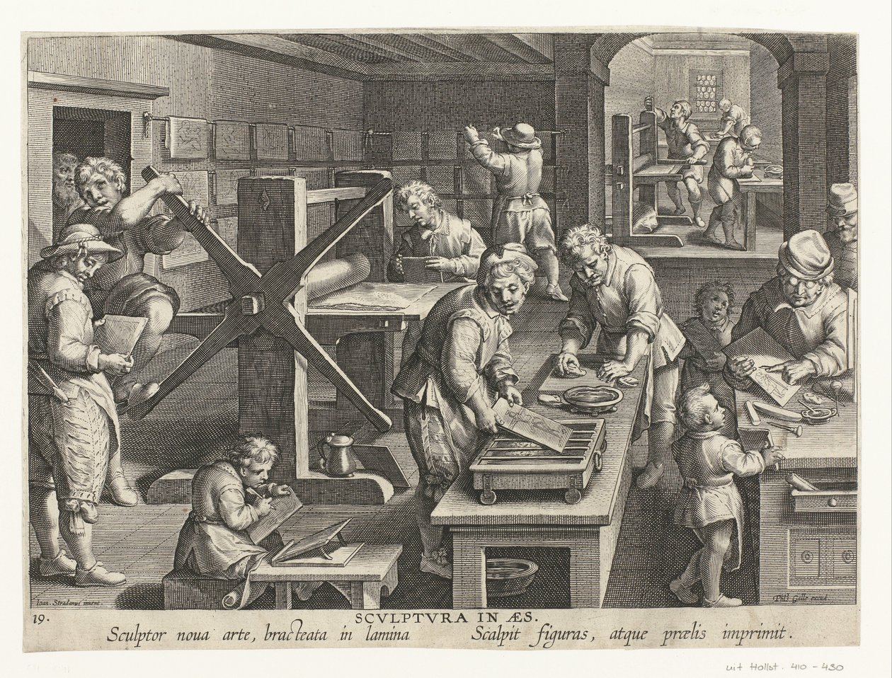 Fremstilling af kobberstik Scvlptvra in aes (titel på objekt) Nye opfindelser og opdagelser (serietitel) Nova Reperta (serietitel) af Philips Galle (attributed to workshop of)
