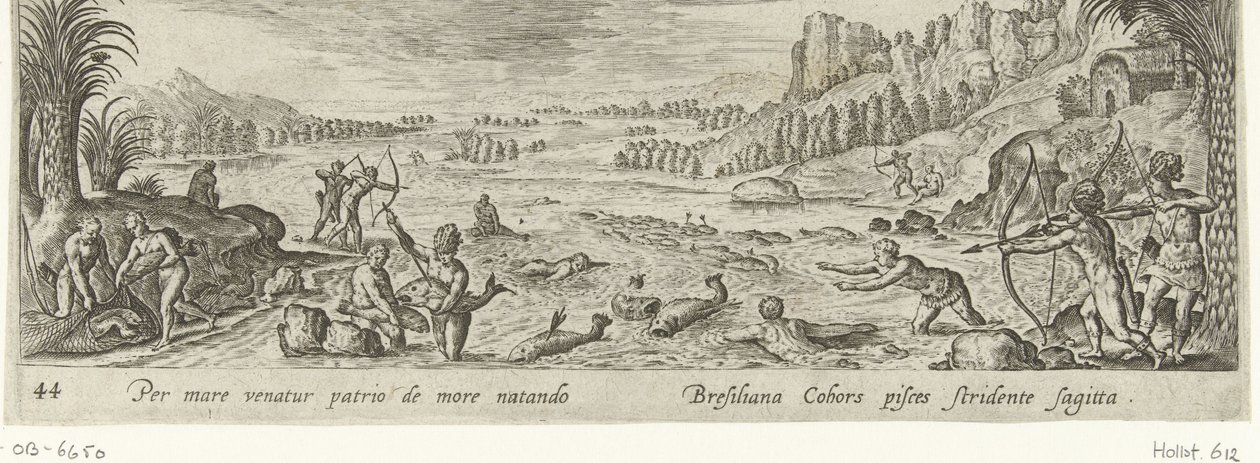 Fiskeri blandt indianere Jagt og fiskeri (serietitel) Venationes, Piscationes et Aucupii Typi (serietitel) af Philips Galle (attributed to workshop of)