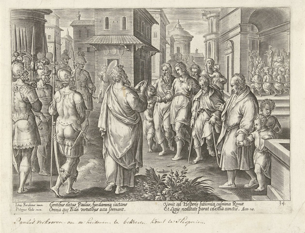 Paulus forkynder Kristi lære i Rom Apostlenes Gerninger (serietitel) Acta Apostolorum (serietitel) af Philips Galle (possibly)