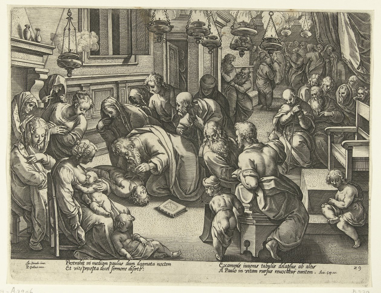 Paulus opdrager Eutychus Apostlenes historie (serietitel) af Philips Galle (workshop of)