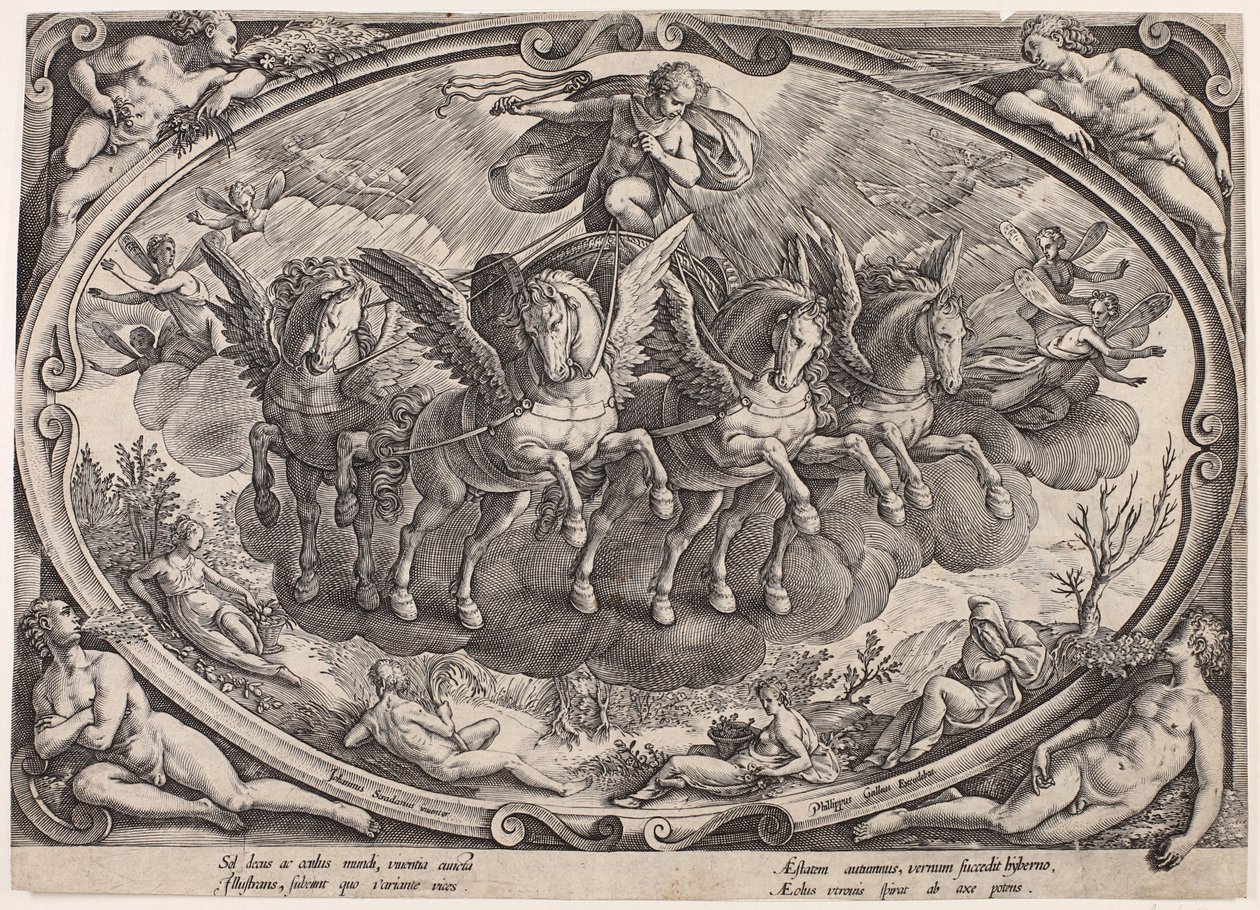 Apollon (Sol) med solvognen (De fire årstider med solen, titelblad) af Philips Galle