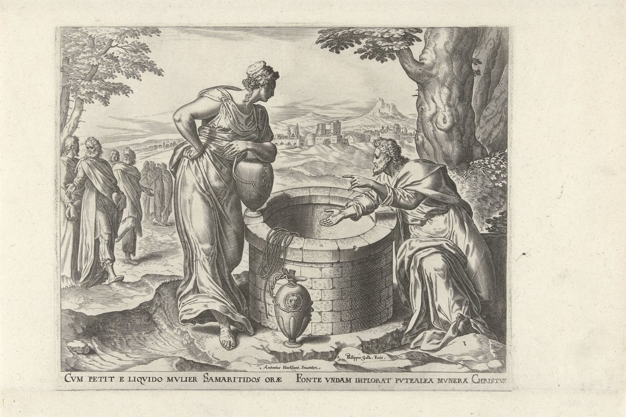 Kristus og den samaritanske kvinde ved brønden Seks scener med Kristus og kvinder fra evangelierne (serietitel) af Philips Galle