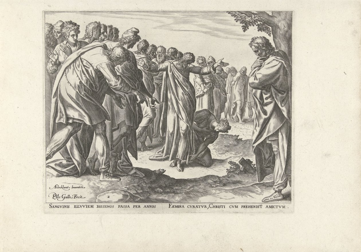 Kristus helbreder en kvinde med blodtab Seks scener med Kristus og kvinder fra evangelierne (serietitel) af Philips Galle