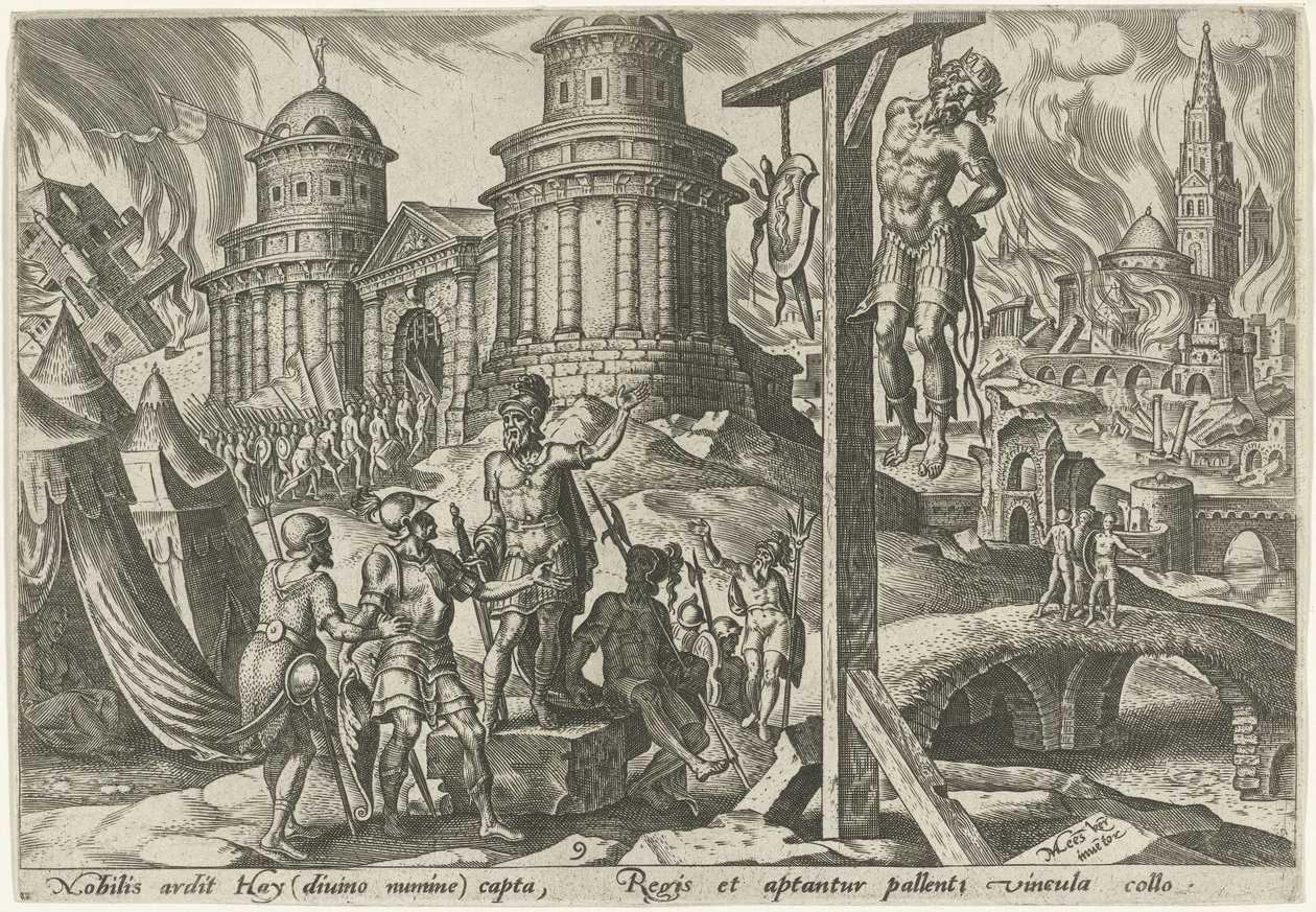 Kongen af ​​Ai bliver hængt The Days of Doom of the Jewish People (serietitel) af Philips Galle